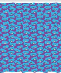 Alice in Wonderland Shower Curtain - Cheshire Cat Cartoon Animal Design on Purple Background, Cloth Fabric Bathroom Decors