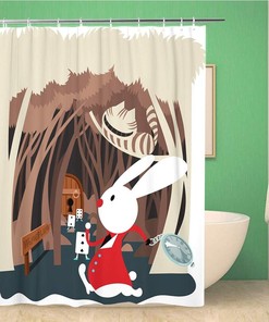 Alice's Adventures in Wonderland Fairy Tale Scene Bathroom Shower Curtain Set