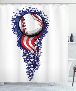 American Baseball Flag Shower Curtain - Patriotic Stars and Stripes Sports Print Decor for Bathroom