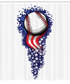 American Baseball Flag Shower Curtain - Patriotic Stars and Stripes Sports Print Decor for Bathroom