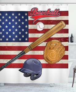 American Flag and Baseball Shower Curtain for Sports Bathroom Decor - Home Decor