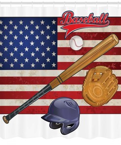 American Flag and Baseball Shower Curtain for Sports Bathroom Decor - Home Decor