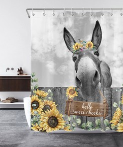 Animal Donkey Shower Curtain - Yellow Sunflower Farmhouse Bathroom Decor - Home Accessory