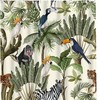 Animals Shower Curtain with Monkey Toucan Zebra and Leopard for Bathroom Decor