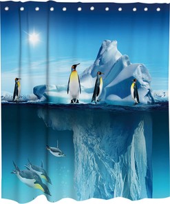 Antarctic Penguin Fabric Shower Curtain - Kids Ocean Bathroom Decor