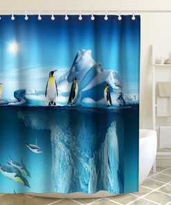Antarctic Penguin Fabric Shower Curtain - Kids Ocean Bathroom Decor