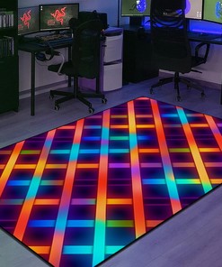 Arcade Pattern Neon Grid Seamless Pattern in Old 80s Area Rug