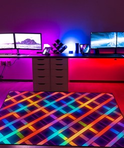 Arcade Pattern Neon Grid Seamless Pattern in Old 80s Area Rug