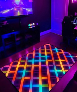 Arcade Pattern Neon Grid Seamless Pattern in Old 80s Area Rug