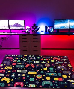 Arcade Pattern Rug, Classic Game Sound Effects - Customizable Gamer Rug for Home Decor