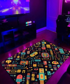 Arcade Pattern Rug, Classic Game Sound Effects - Personalize your Living Room with this Area Rug