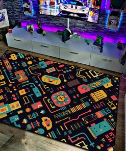 Arcade Pattern Rug, Classic Game Sound Effects - Personalize your Living Room with this Area Rug