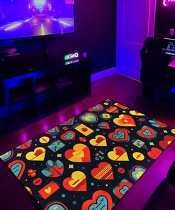 Arcade Pattern Rug, Retro Game Health Hearts - Customizable Gaming Rug for Home Decor