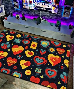 Arcade Pattern Rug, Retro Game Health Hearts - Customizable Gaming Rug for Home Decor