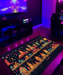 Arcade Pattern Rug, Retro Game Pixel Art, Gamer Rug for Bedroom