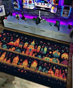 Arcade Pattern Rug, Retro Game Pixel Art, Gamer Rug for Bedroom