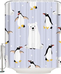 Arctic Winter Penguin Animal Theme Waterproof Fabric Shower Curtain for Bathroom 