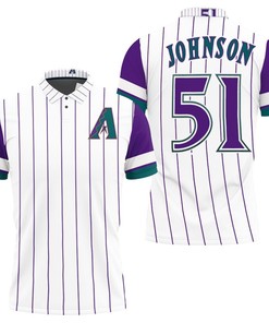 Arizona Diamondbacks Randy Johnson 51 2020 MLB White Purple 3D All Over Print Polo Shirt
