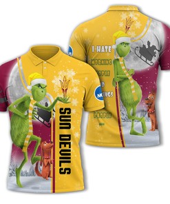Arizona State Sun Devils NCAA Polo Shirt with Grinch Design- Perfect Gift for Fans