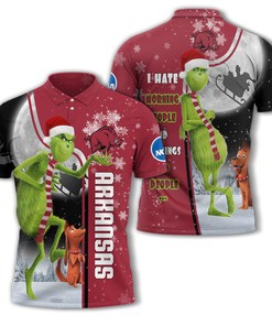 Arkansas Razorbacks NCAA Polo Shirt with Grinch Design- Perfect Gift for Fans