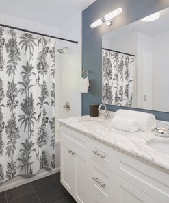 Artistic Boho Monkey Jungle Shower Curtain - Black and White Boho Pattern Bathroom Decor