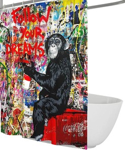 Artistic Monkey Graffiti Shower Curtain - Banksy Street Art Bathroom Decor