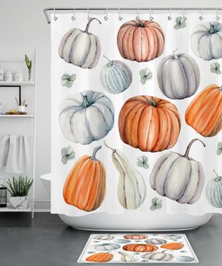 Artistic Watercolor Pumpkins Shower Curtain for Farmhouse Autumn Harvest Bathroom Decor 