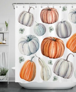 Artistic Watercolor Pumpkins Shower Curtain for Farmhouse Autumn Harvest Bathroom Decor