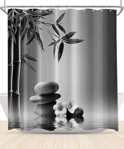 Asian Meditation Shower Curtain - Unique Zen Spa Bathroom Decor with Lotus and Stone Design 
