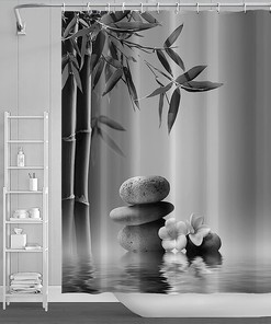 Asian Meditation Shower Curtain - Unique Zen Spa Bathroom Decor with Lotus and Stone Design