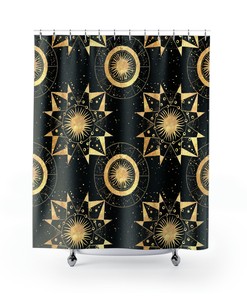 Astrology Design Celestial Zodiac Shower Curtain - Moon Phase Print on Zen Fabric for Spiritual Bathroom Decor