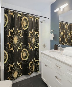 Astrology Design Celestial Zodiac Shower Curtain - Moon Phase Print on Zen Fabric for Spiritual Bathroom Decor