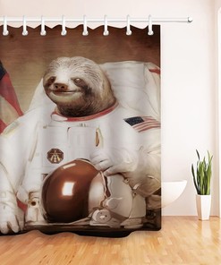 Astronaut Sloth Shower Curtain for Bathroom Decor
