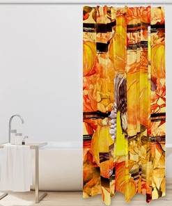 Autumn Flowers and Pumpkins Shower Curtain with Birds for Harvest Bathroom Decor