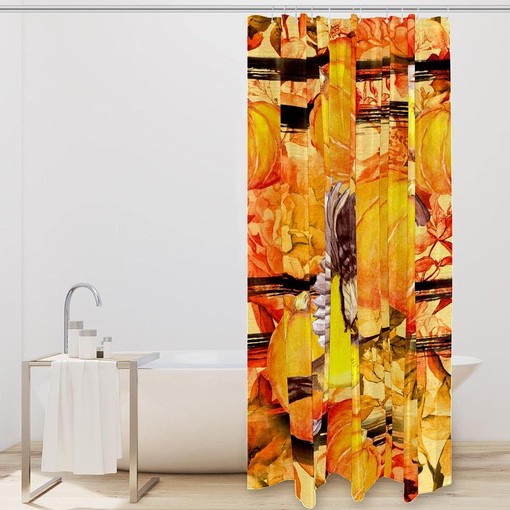 Autumn Flowers and Pumpkins Shower Curtain with Birds for Harvest Bathroom Decor