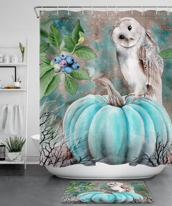 Autumn Pumpkin White Owl Shower Curtain - Cute Halloween Bathroom Decor - Waterproof Fabric Bathroom Curtain