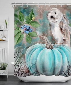 Autumn Pumpkin White Owl Shower Curtain - Cute Halloween Bathroom Decor - Waterproof Fabric Bathroom Curtain