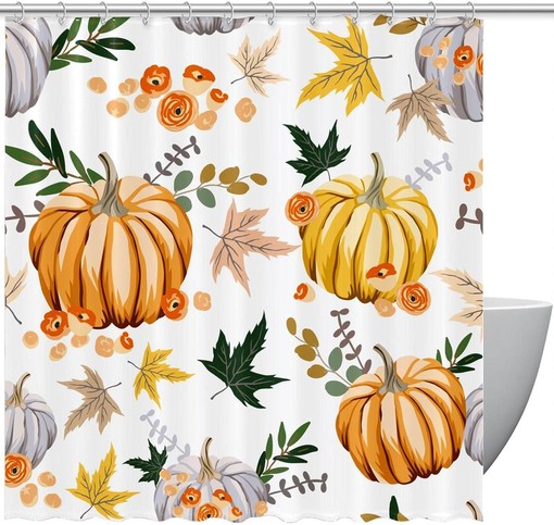 Autumn Shower Curtain with Pumpkin Flower Leaves for Home Decor