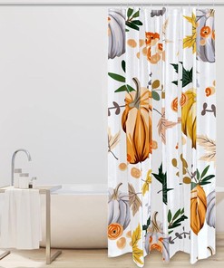 Autumn Shower Curtain with Pumpkin Flower Leaves for Home Decor
