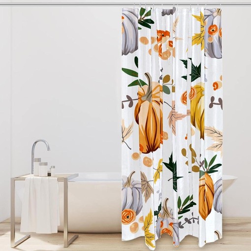 Autumn Shower Curtain with Pumpkin Flower Leaves for Home Decor