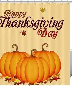 Autumn Shower Curtain with Thanksgiving Pumpkin Leaves for Bathroom Decor