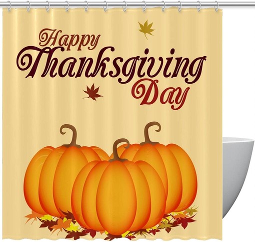 Autumn Shower Curtain with Thanksgiving Pumpkin Leaves for Bathroom Decor