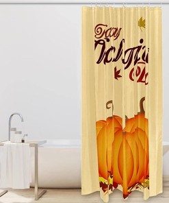 Autumn Shower Curtain with Thanksgiving Pumpkin Leaves for Bathroom Decor