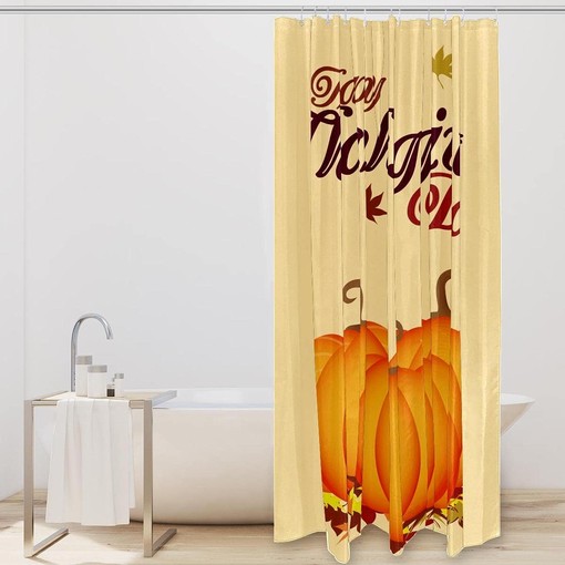 Autumn Shower Curtain with Thanksgiving Pumpkin Leaves for Bathroom Decor