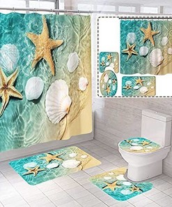 BOISTAR U Shape Mats 4 Piece Anti-Slip Shower Curtain Set for Bathroom Decor