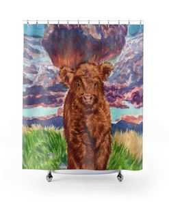 Baby Highland Calf Watercolor Shower Curtain - Perfect Gift for Animal Lovers