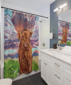 Baby Highland Calf Watercolor Shower Curtain - Perfect Gift for Animal Lovers