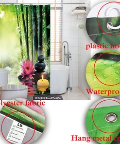 Bamboo Fountain and Zen Stone Waterfall Shower Curtain for a Relaxing Bath