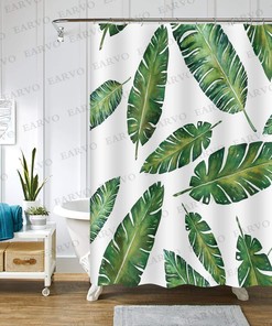 Banana Leaf Shower Curtain - Tropical Bathroom Decor with Boho Print 