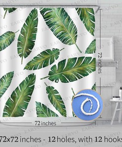 Banana Leaf Shower Curtain - Tropical Bathroom Decor with Boho Print